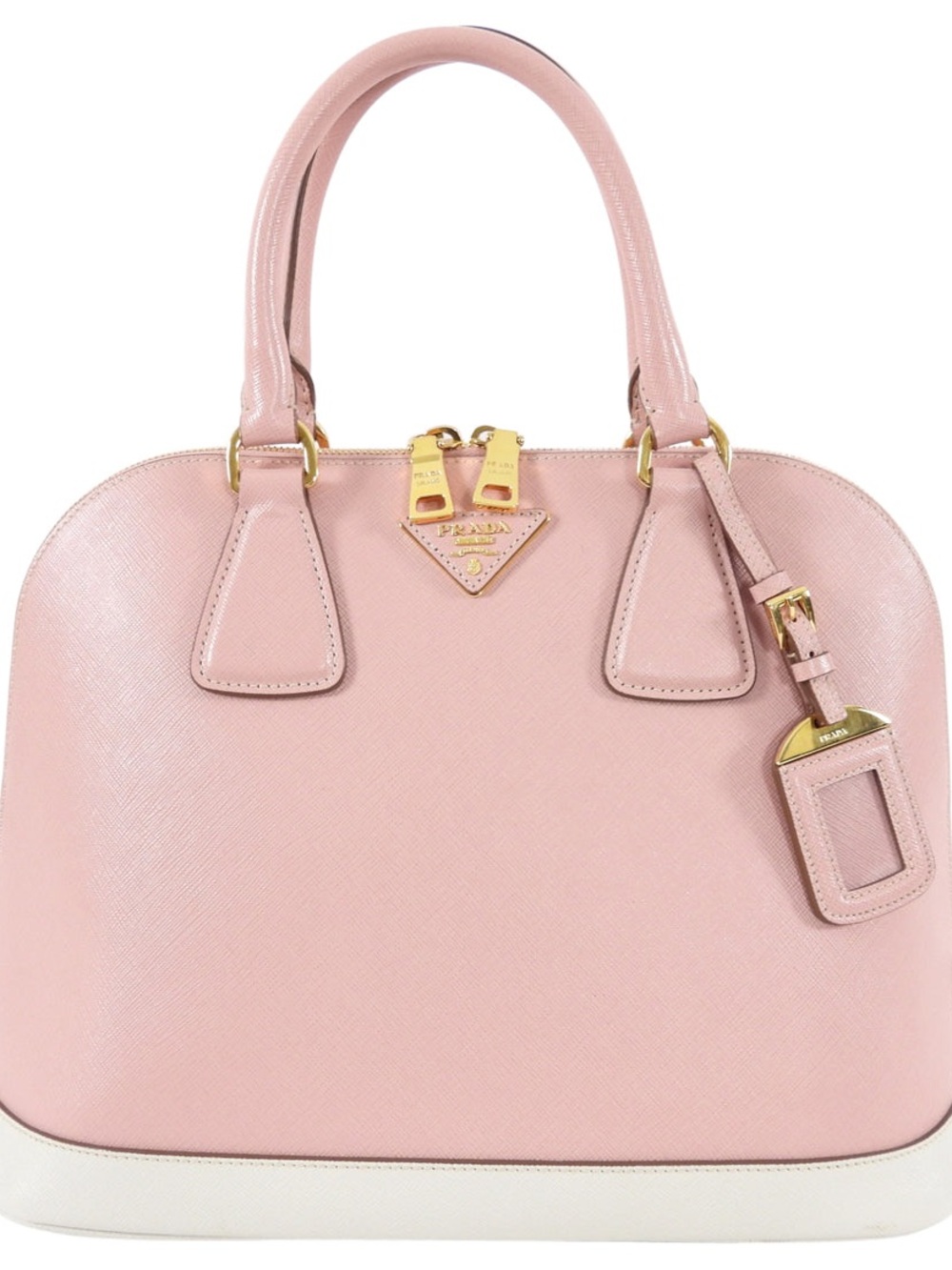Prada Pink Saffiano Dome Satchel with White Base and Gold Hardware - Picture 12 of 15